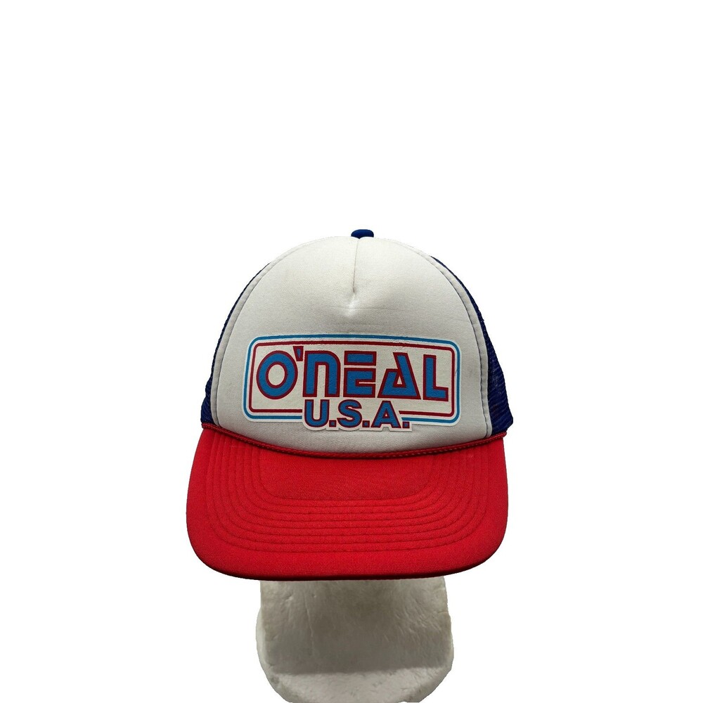 VTG O'Neal USA Trucker Hat Snapback Mesh Cap Red White Blue Moto Otto Blank 80s